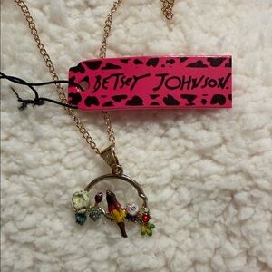 Betsey Johnson Gold Necklace with Floral and Bird Charms